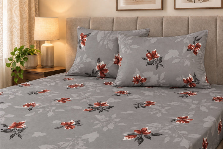 Amelia Bloom Custom Bed Sheet Set in Grey