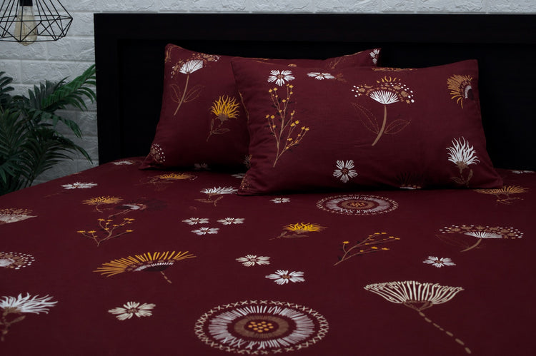 Ink Bloom Custom Bed Sheet Set in Maroon
