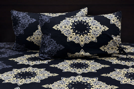 Darbaar Motifs Custom Bed Sheet Set in Navy Blue