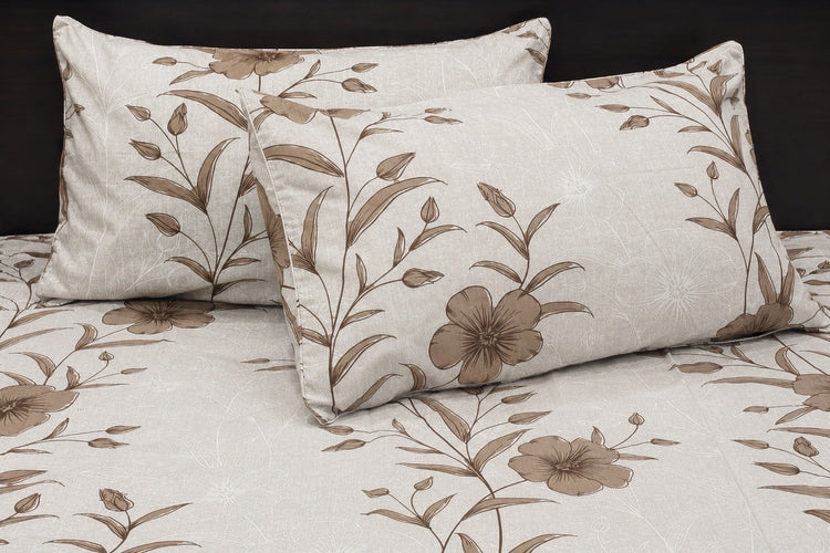 Grandiflora Bed Sheet Set in Shades of Grey and Brown