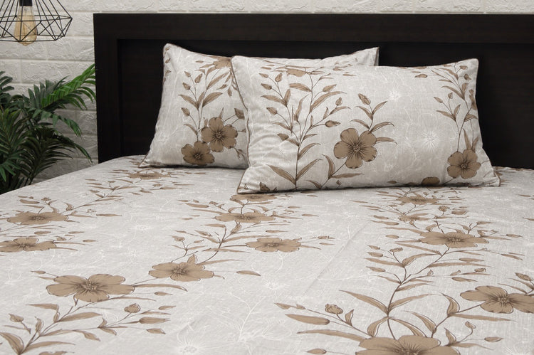 Grandiflora Bed Sheet Set in Shades of Grey and Brown
