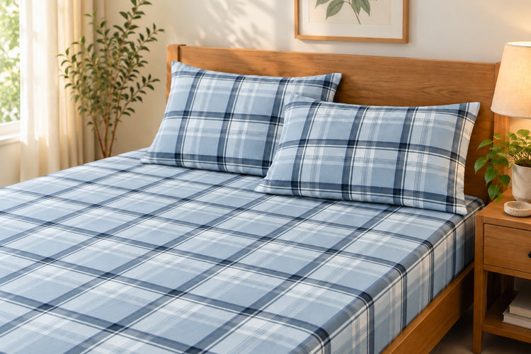 Mason Plaid Bed Sheet Set in Blue