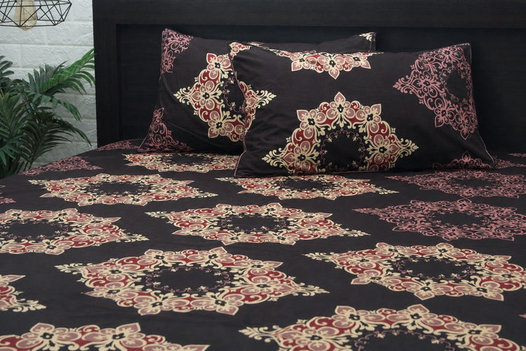 Darbaar Motifs Custom Bed Sheet Set in Burgundy
