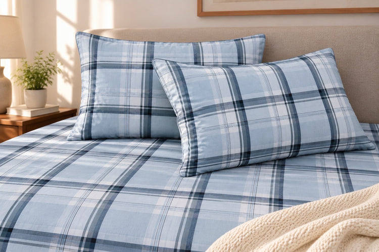 Mason Plaid Bed Sheet Set in Blue