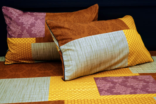 Golden Bricks Print Custom Bed Sheet Set in Shades of Brown and Yellow