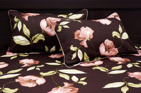 Buttercup Floral Print Custom Bed Sheet Set in Shades of Brown and Peach