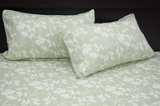 Wild Flower Impressions Print Custom Bed Sheet Set in Pista Green Shade and White