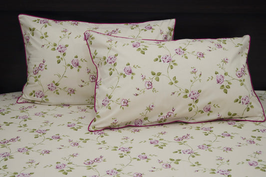 Garden Rose Vines Floral Print Custom Bed Sheet Set in Pink and Cream