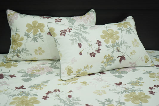Orchids Floral Print Custom Bed Sheet Set in Shades of Grey, Pink and Brown