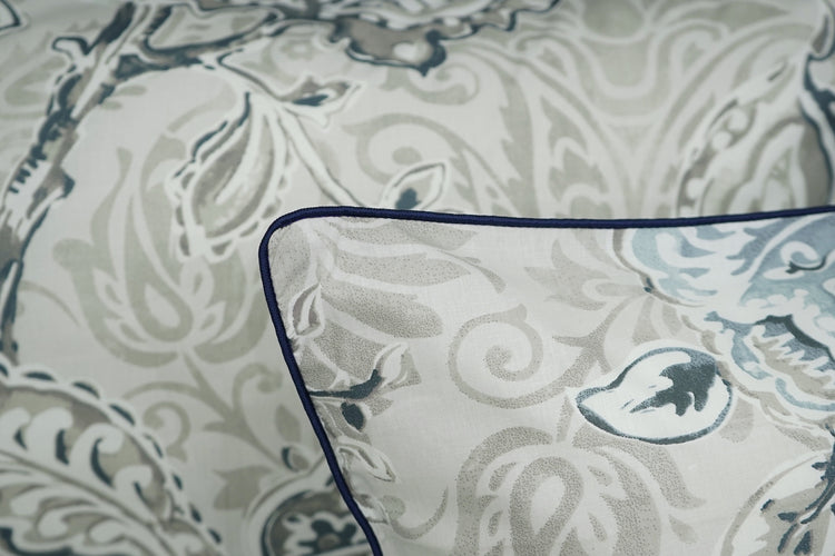 Arabic Floral Print Custom Bed Sheet Set in Shades of Beige and Blue