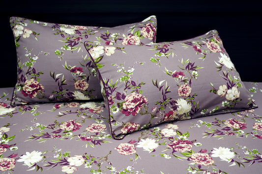 Carnation Floral Print Custom Bed Sheet Set in Shades of Brown and Burgundy