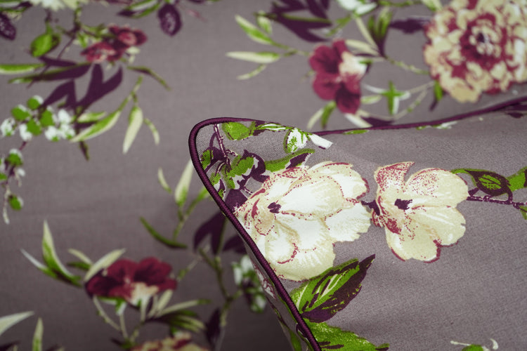 Carnation Floral Print Custom Bed Sheet Set in Shades of Brown and Burgundy