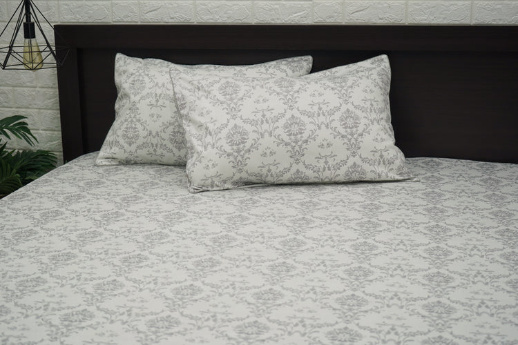 400TC Damask Pattern Print Custom Bed Sheet Set in Shades of Grey