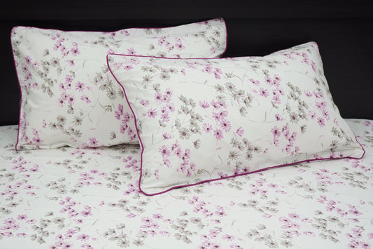Daisy Print Custom Bed Sheet Set in Shades of Pink, Grey and White