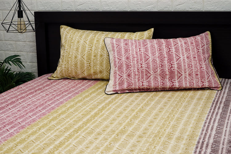 Henna Traditional Print Custom Bed Sheet Set in Mustard Brown and Maroon Shade