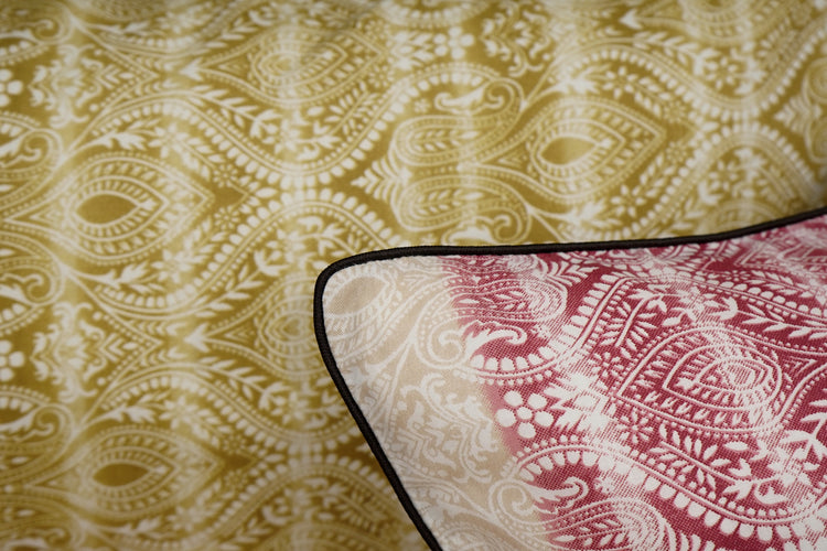 Henna Traditional Print Custom Bed Sheet Set in Mustard Brown and Maroon Shade
