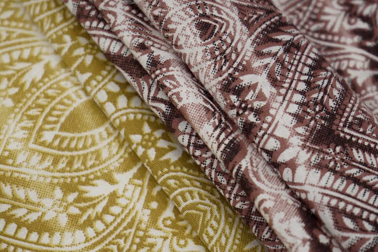 Henna Traditional Print Custom Bed Sheet Set in Mustard Brown and Maroon Shade