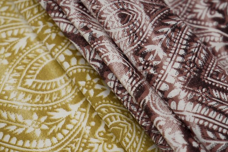 Henna Traditional Print Custom Bed Sheet Set in Mustard Brown and Maroon Shade