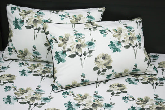 Botanic Print Custom Bed Sheet Set in Shades of Green