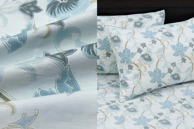 Jamal Floral Bed Sheet Set in Aqua blue