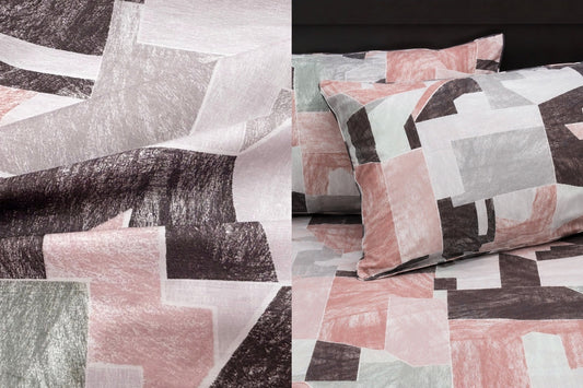 Sketch Mosaic Bed Sheet Set in Shades of Peach and Grey