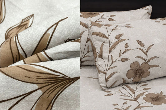 Grandiflora Bed Sheet Set in Shades of Grey and Brown