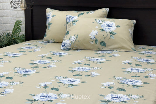 Vintage Beige Garden Custom Bed Sheet Set in Shades of Beige and Aqua