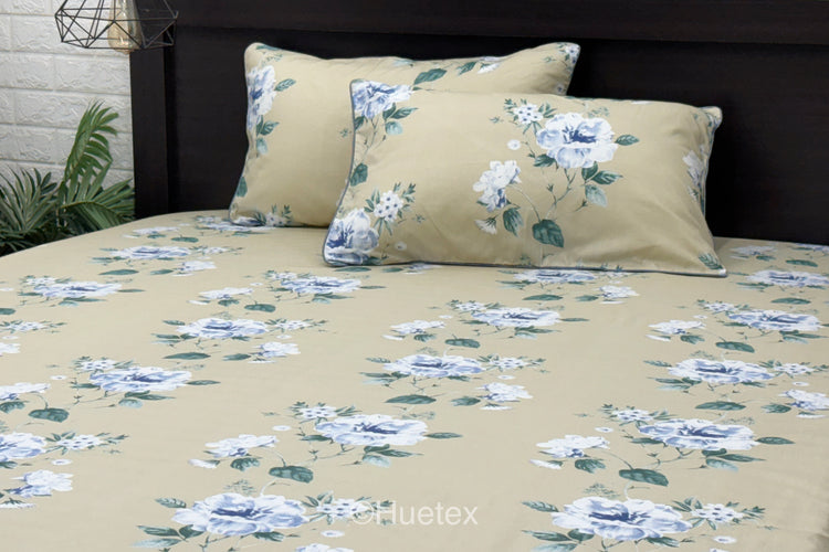 Vintage Beige Garden Custom Bed Sheet Set in Shades of Beige and Aqua