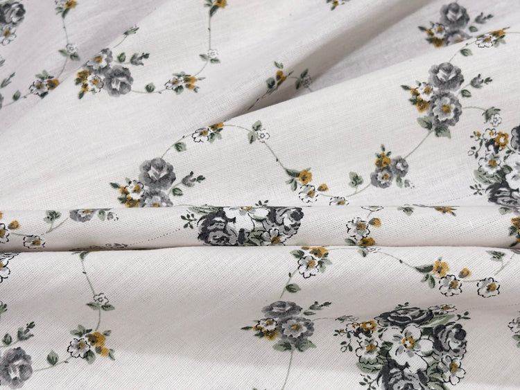 Grandmother’s Garden Bed Sheet Set in Shades of White and Grey