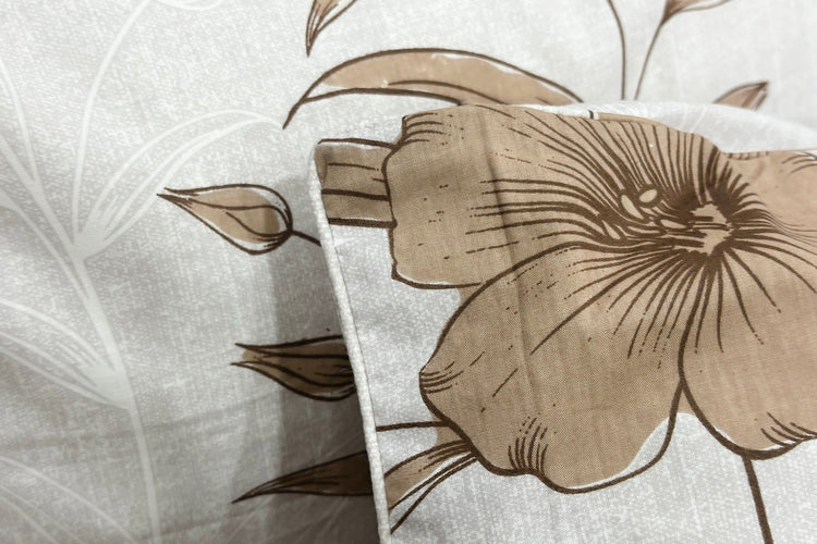 Grandiflora Bed Sheet Set in Shades of Grey and Brown