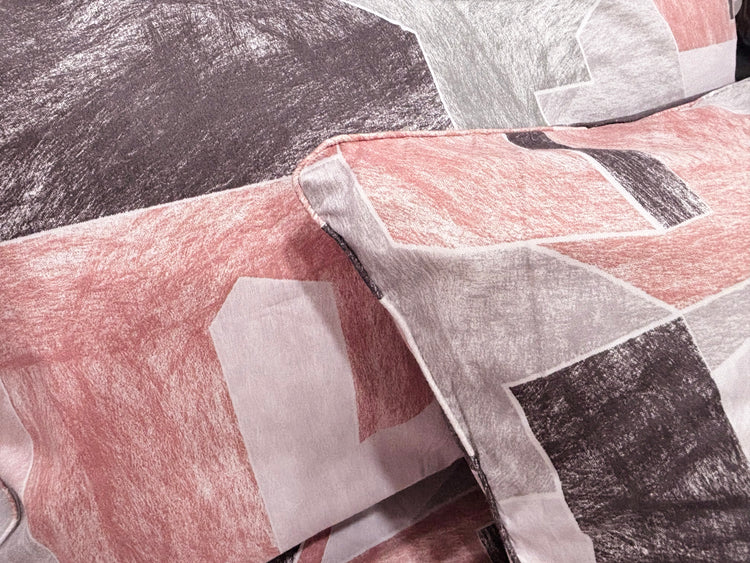 Sketch Mosaic Bed Sheet Set in Shades of Peach and Grey