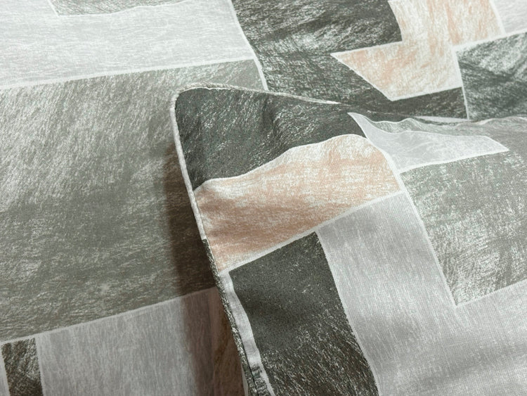 Sketch Mosaic Bed Sheet Set in Shades of Grey and Green