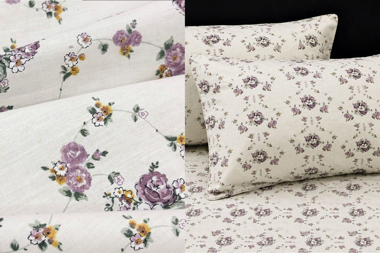 Grandmother’s Garden Bed Sheet Set in Shades of White and Pink