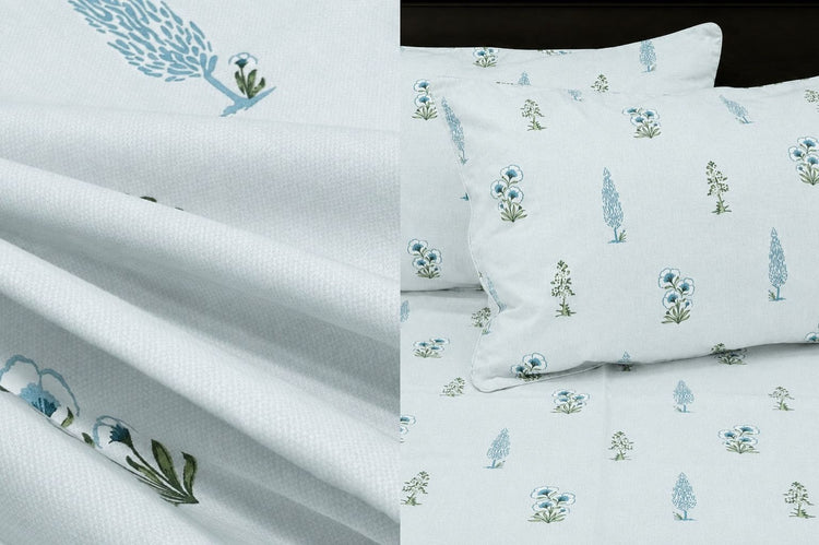 Cypress Grove Bed Sheet Set in Shades of Aqua Blue