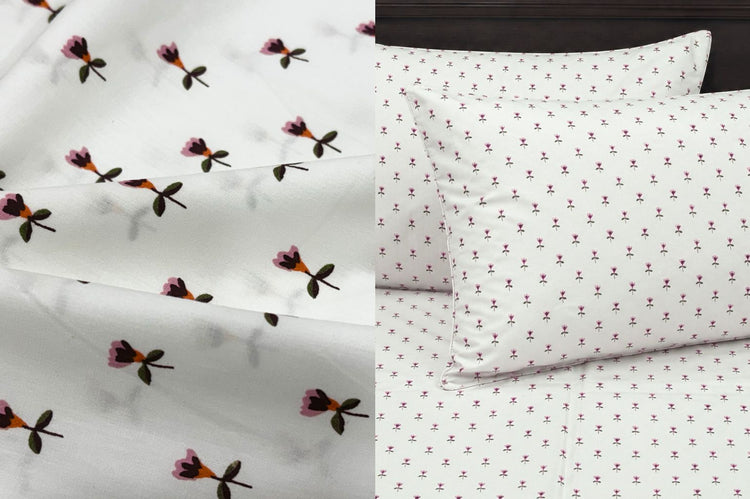 Little Buds Bed Sheet Set in White and Pink