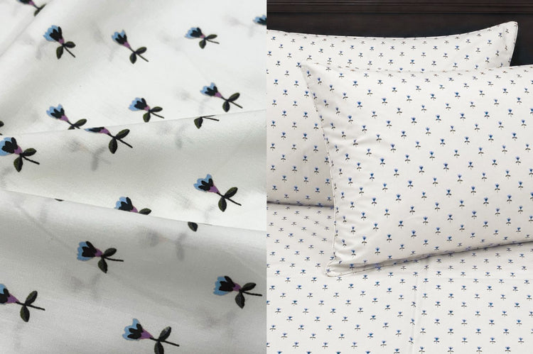 Little Buds Bed Sheet Set in White and Blue