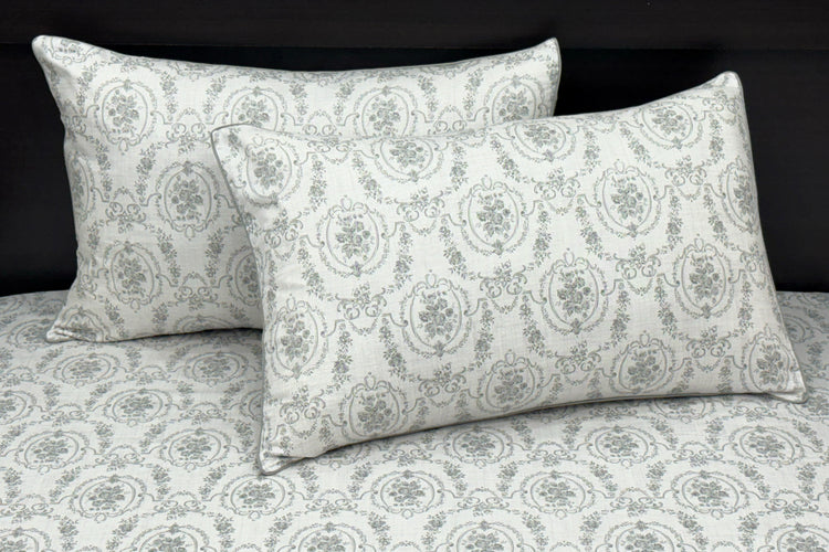 400TC Ivory Emblem Print Custom Bed Sheet Set in Shades of Grey