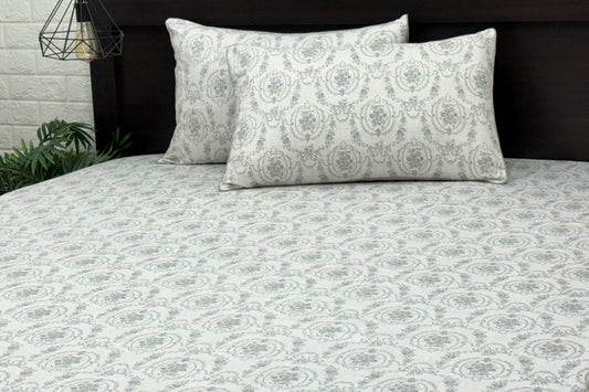 400TC Ivory Emblem Print Custom Bed Sheet Set in Shades of Grey