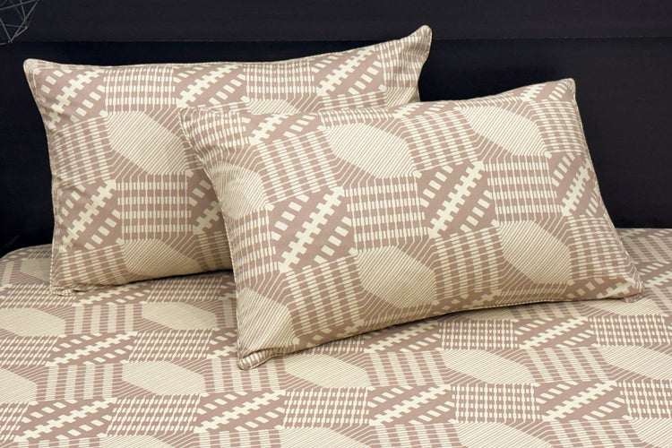 Urban Grid Custom Bed Sheet Set in Shades of Beige and Peach