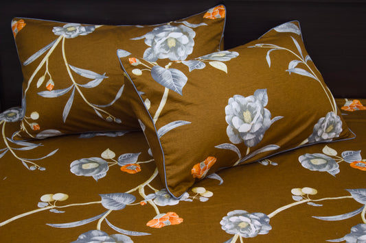 Overlay Vintage Grey Floral Print Custom Bed Sheet Set in Brown