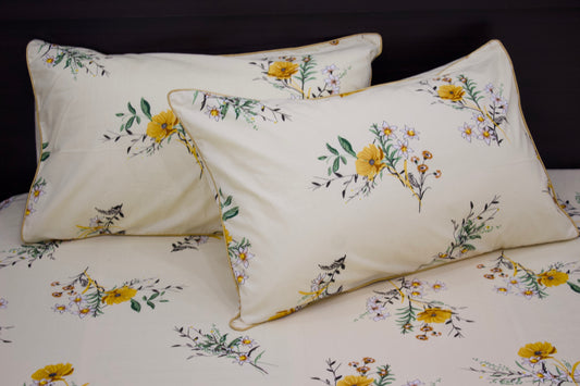 Sunshine Floral Print Custom Bed Sheet Set in Yellow and Cream
