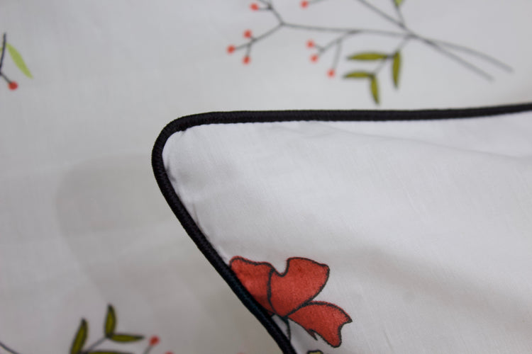 Red Periwinkle Floral Print Custom Bed Sheet Set on White