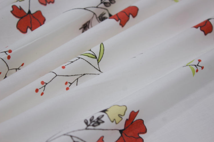 Red Periwinkle Floral Print Custom Bed Sheet Set on White
