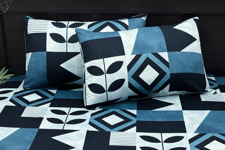 Aztec Noir Custom Bed Sheet Set in Blue