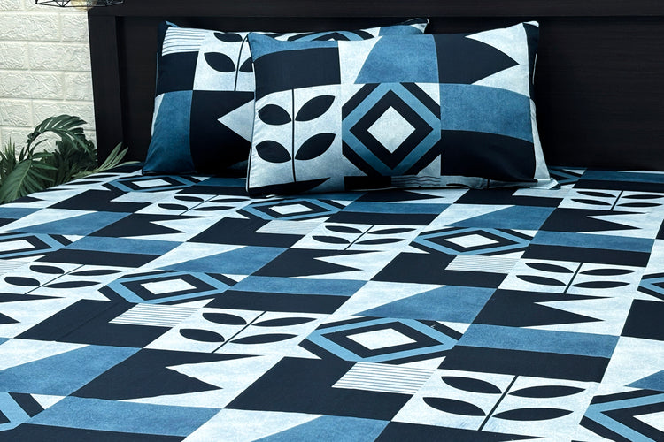 Aztec Noir Custom Bed Sheet Set in Blue