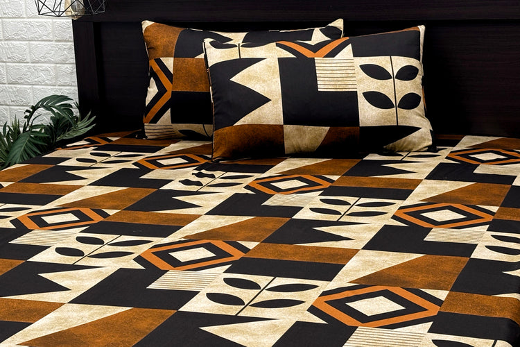 Aztec Noir Custom Bed Sheet Set in Brown