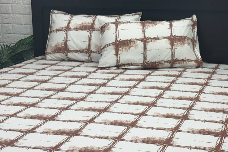 Art House Grid Custom Bed Sheet Set in Shades of Brown