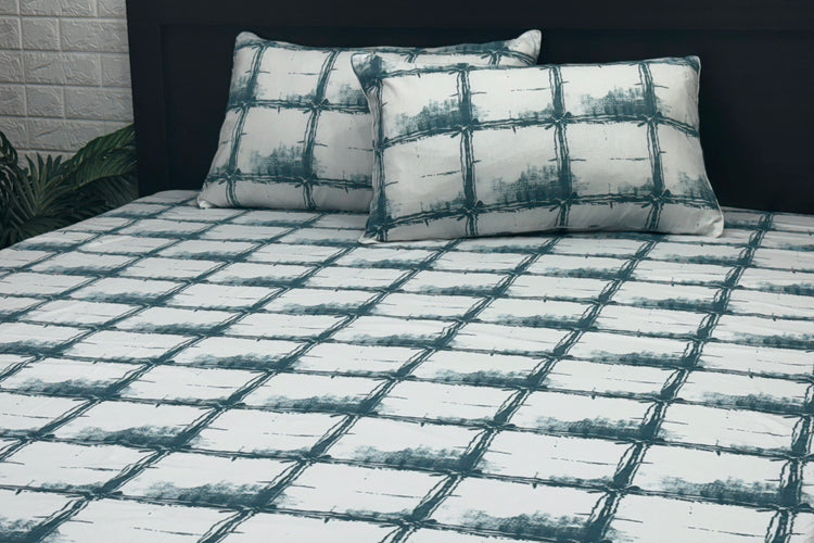 Art House Grid Custom Bed Sheet Set in Shades of Blue