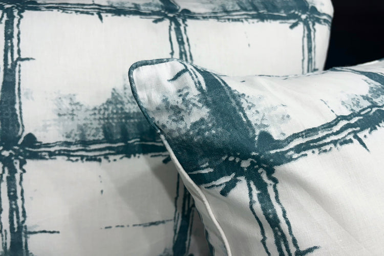 Art House Grid Custom Bed Sheet Set in Shades of Blue