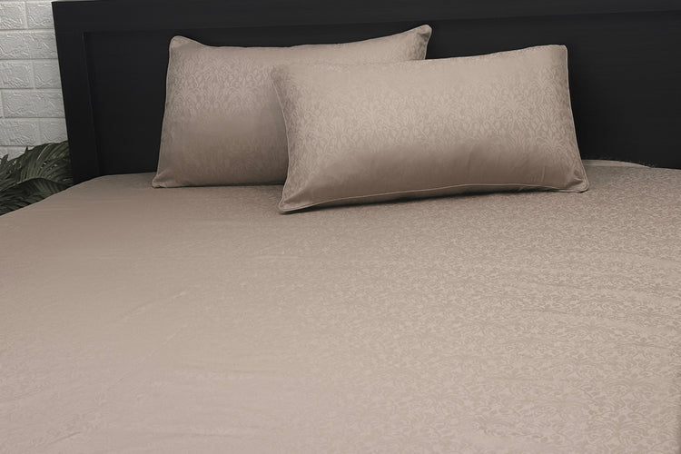 300TC Sateen Self Weave Royale Damask Custom Bed Sheet Set - Beige
